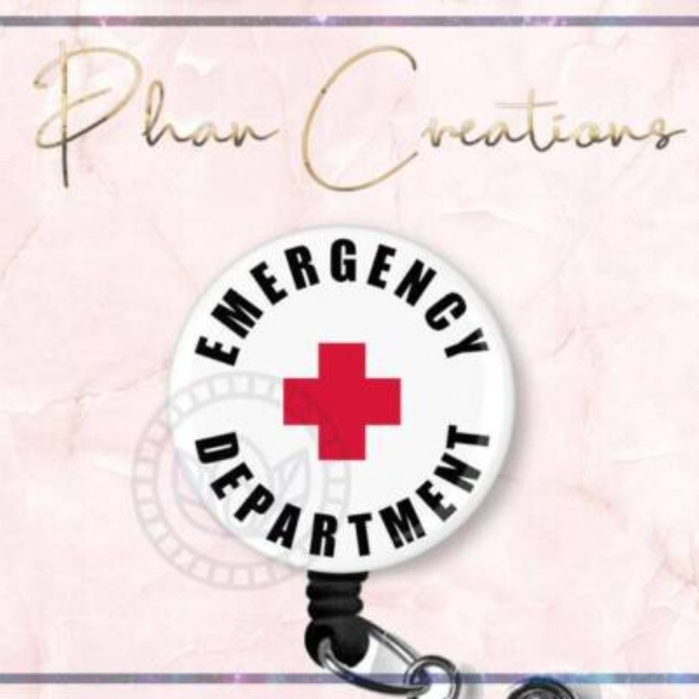 White Emergency Department Retractable Badge Reel Cute LVN ER RN Nurse ID Holder
